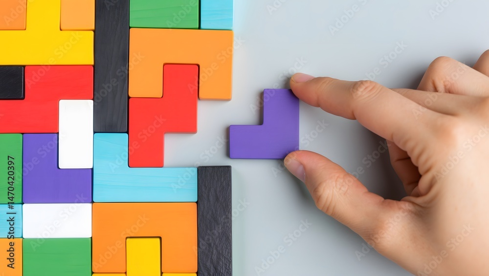 Puzzle Completion: A person's hand meticulously places the final piece into a colorful puzzle, symbolizing problem-solving and the achievement of a shared goal. Puzzle Completion: A person's hand meticulously places the final piece into a colorful puzzle, symbolizing problem-solving and the achievement of a shared goal.