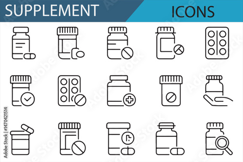 Health Supplement and Medicine Icons Collection for Digital Use