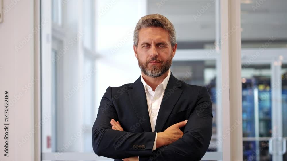 Business boss man portrait. Successful business. Leadership success. Office manager at business break. Successful businessman leadership. Confident business man wear suit in office. 4k footage Business boss man portrait. Successful business. Leadership success. Office manager at business break. Successful businessman leadership. Confident business man wear suit in office. 4k footage