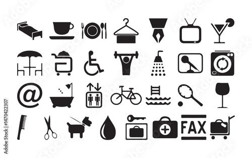 Hotel and Hospitality Services Icon Set Solid Black Style