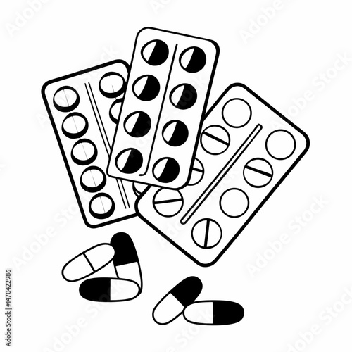 カプセルとブリスターパックの医療アイコン / Medical icon with capsules and blister packs