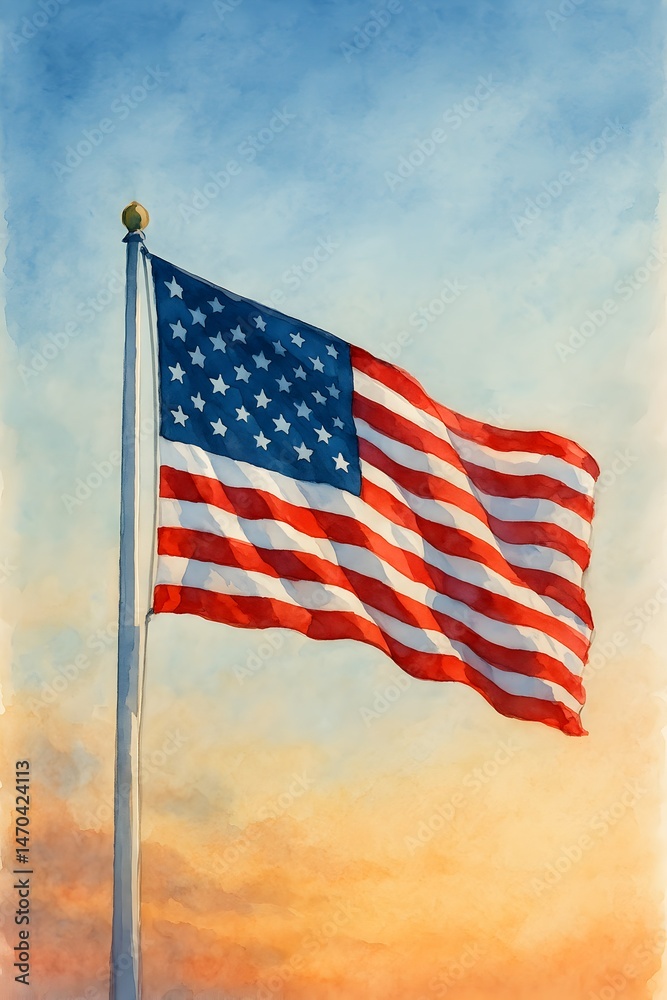 Obraz premium Illustration of american flag waving in the wind