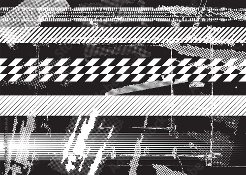 Glitch distorted geometric shape . Noise destroyed logo . Trendy defect error shapes . Glitched frame .Grunge textured . Distressed effect .Vector shapes with a halftone dots screen print texture.