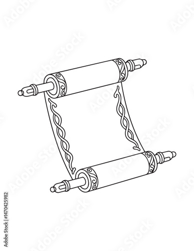 Sacred Torah Scroll – Hand-Drawn Religious Scripture Outline Coloring Page