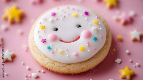 Smiling Decorated Cookie with Colorful Stars - Sweet Delight