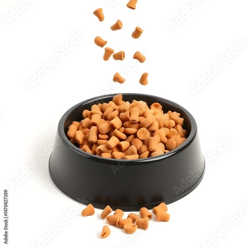 Dry pet food in feeding bowl.