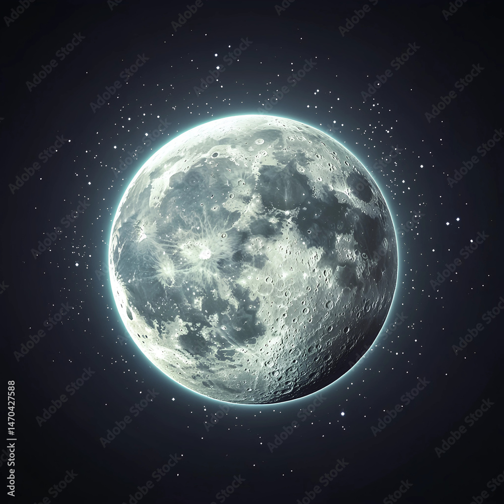 Fototapeta premium Majestic Full Moon Glowing Brightly Amidst a Starry Night Sky