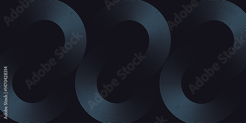 Abstract blue glowing geometric lines on dark blue background. Modern shiny blue circle lines pattern. Futuristic technology concept. Suit for cover, poster, banner, brochure, header, website