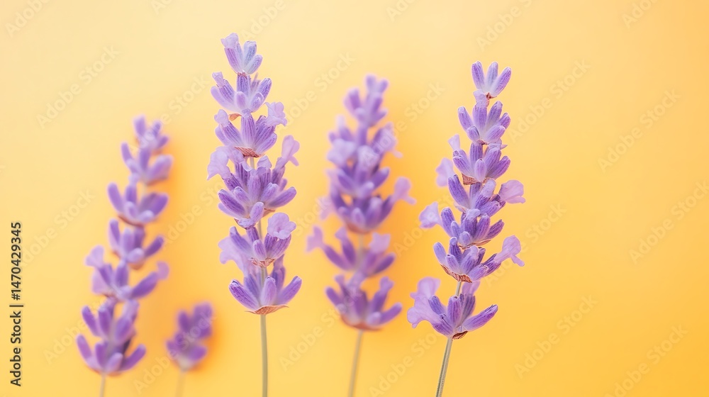 Naklejka premium Lavender Flowers Yellow Background.