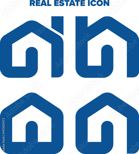Modern Blue House Icons Set Perfect for Real Estate Branding Home Sweet Home Property Design
