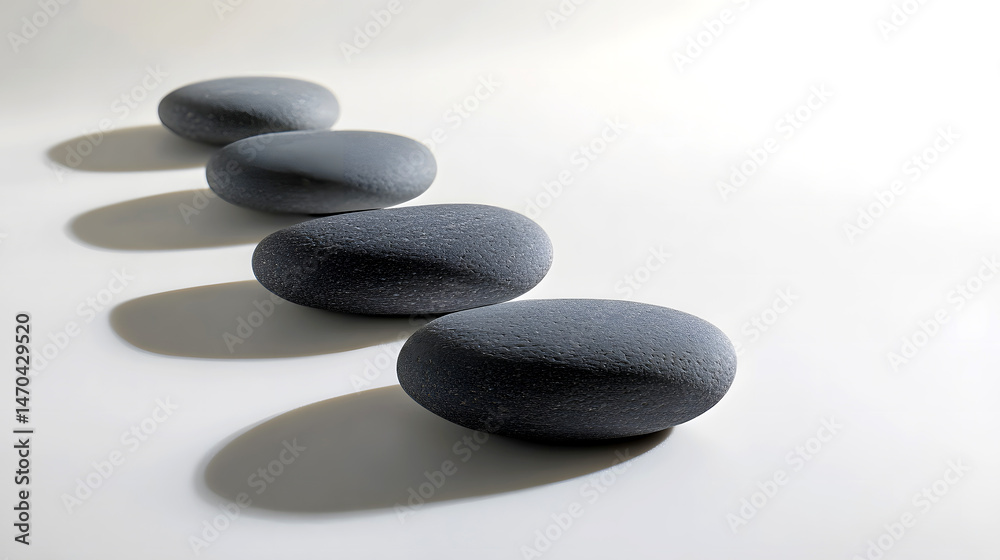 Grey Stone Pebbles Arranged in Minimalist Row Grey Stone Pebbles Arranged in Minimalist Row