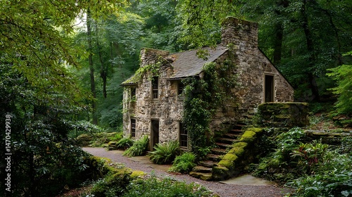 Stone House nestled in Lush Green Forest .