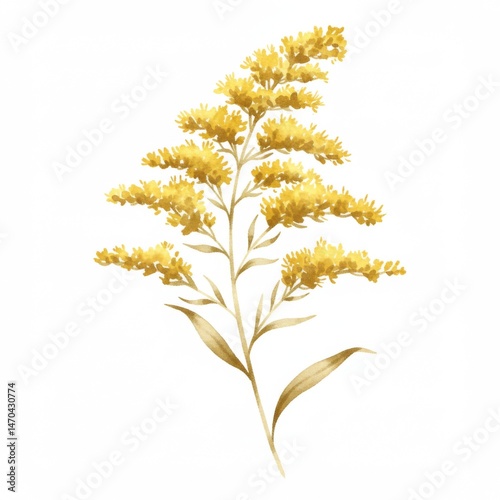 Goldenrod Watercolor Painting on White Background