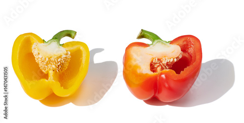 Red and yellow pepper on white background