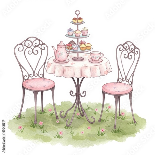 Pastel Watercolor Afternoon Tea Party Setting