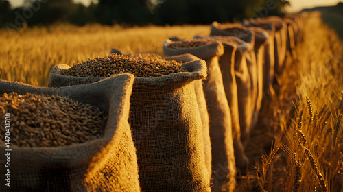 Wallpaper Mural Wheat Harvest Bags - Golden Grains in Field Torontodigital.ca
