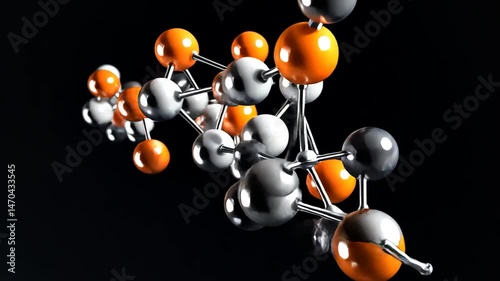 Molecular Structure Animation with Dynamic Linkages on Black Background, 3D Rendering