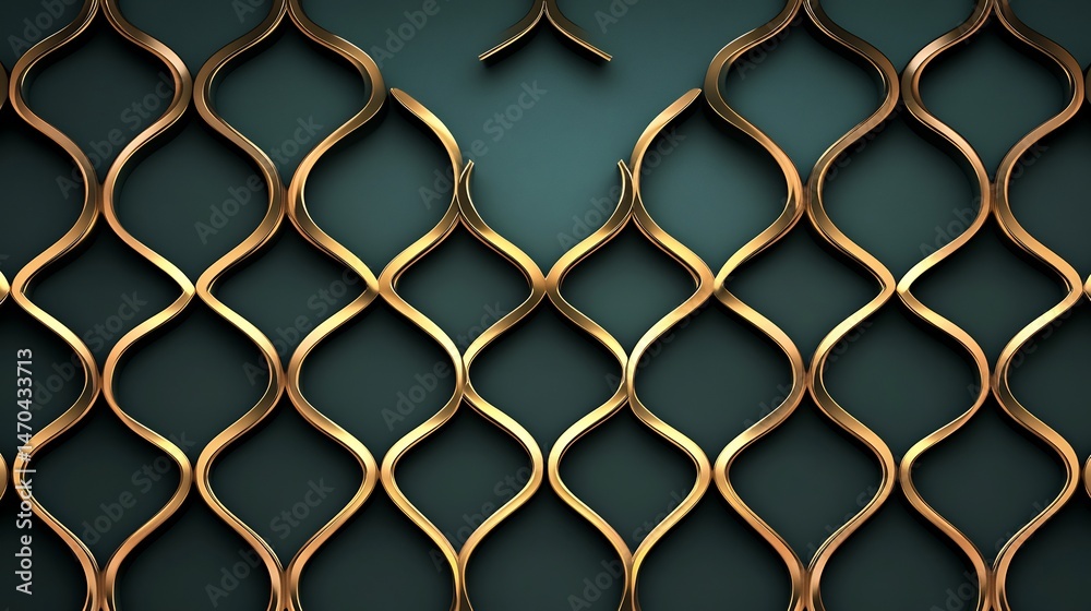 Fototapeta premium Luxurious Seamless Arabic Geometric Pattern in Gold on Teal Background