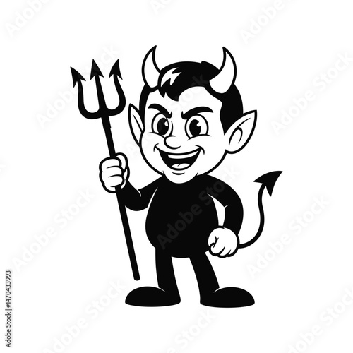 Spirited Devil: A whimsical illustration of a little devil, full of mischief, bearing a pitchfork, ready for adventure, creating a classic, playful ambiance.