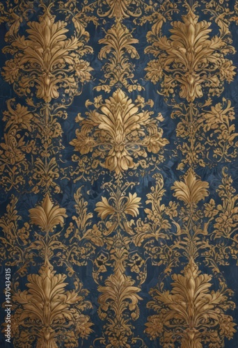 Intricate gold & blue damask floral wallpaper  Seamless pattern , texture, texture