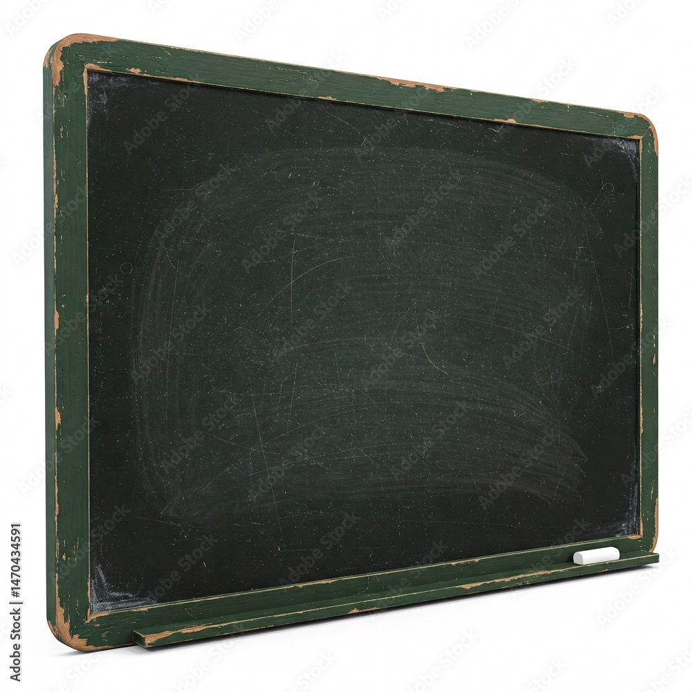 Fototapeta premium Green chalkboard with white chalk at the bottom isolated on a white