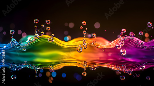 Colorful Water Splash with Bokeh Lights - Vibrant Liquid Motion