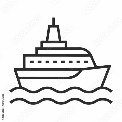 Ship in the sea line art vector on white background.