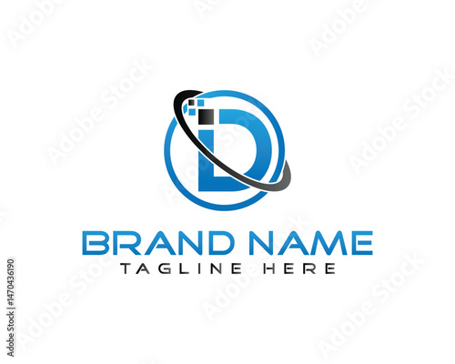 Letter D logo design pixelated technology orbit vector template