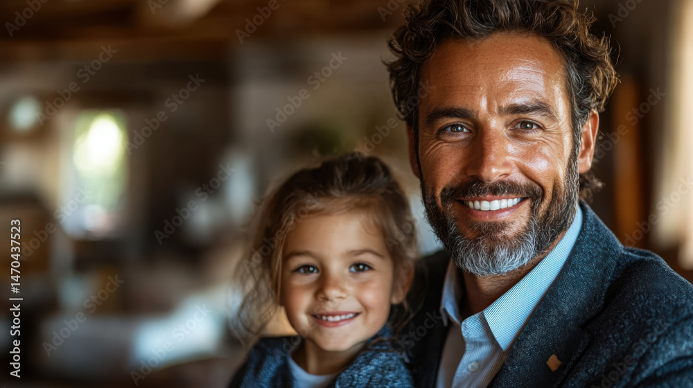 Fototapeta premium A picture of a friendly white professional realtor talking to a family in their living room.
