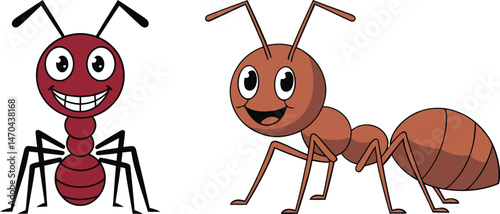 Two Cartoon Ants with Different Expressions
