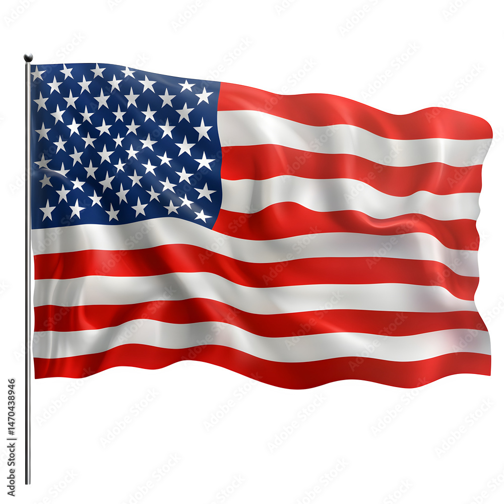 Fototapeta premium American flag waving with fabric folds isolated on transparent background
