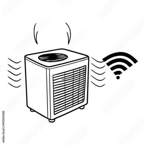 Smart air purifier, with boxy device, airflow lcon vector. Iot air purifier device logo.