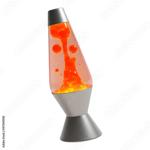 Red lava lamp with yellow swirls and floating lava shapes