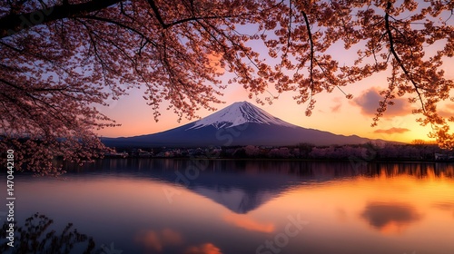 Mt Fuji Sunrise with Cherry Blossoms. (1)