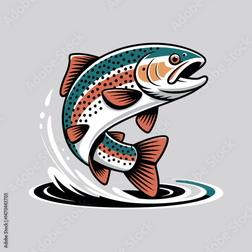 Dynamic Illustration of a Leaping Trout Fish.