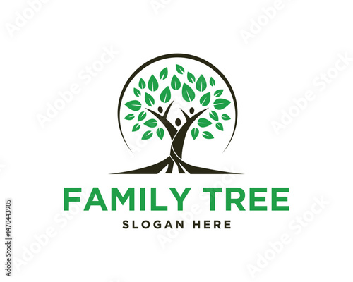 Family tree abstract logo vector template design with people and leaves for brand identity