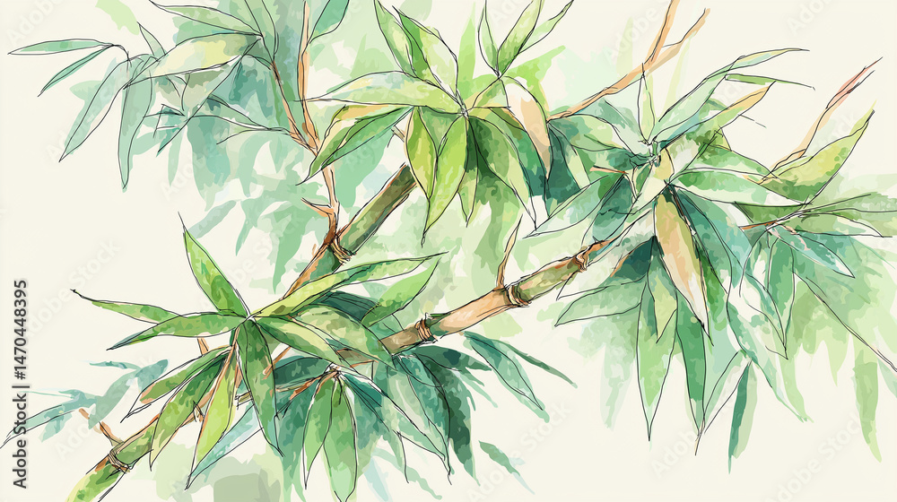 Naklejka premium Bamboo - Ink painting style background illustration of bamboo