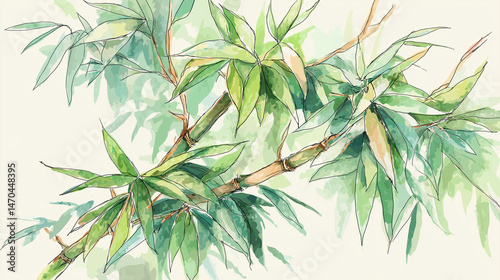 Bamboo - Ink painting style background illustration of bamboo