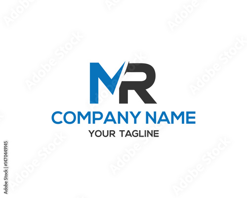 Modern MR initial logo design vector template with company name and tagline