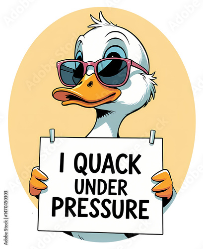 Sassy Duck Holding 'I Quack Under Pressure' Illustration