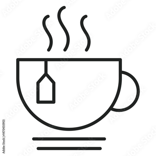 A simple outline of a steaming cup of tea with a tea bag, ready to be enjoyed. Vector illustration