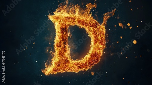 Explosive Letter D in Fiery Flames Emerges Against a Dark Background for Dynamic Visual Impact photo