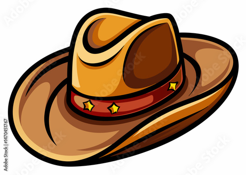 A Classic Brown Cowboy Hat with Red Band and Gold Stars