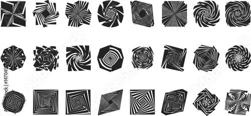 Postmodern abstract geometric graphic elements, Refraction and distortion glass effect various form, Brutalist vector shapes, trendy retro design symbols in Y2K aesthetics, vintage stickers