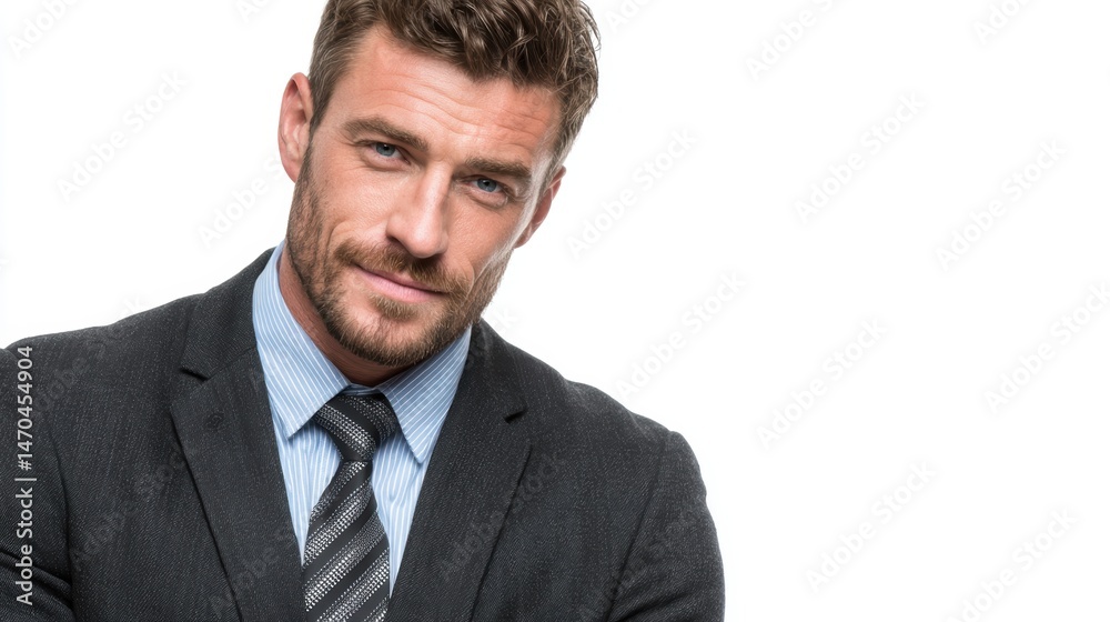 Portrait of a confident professional businessman consultant in suit and blue tie, isolated on a white background Portrait of a confident professional businessman consultant in suit and blue tie, isolated on a white background