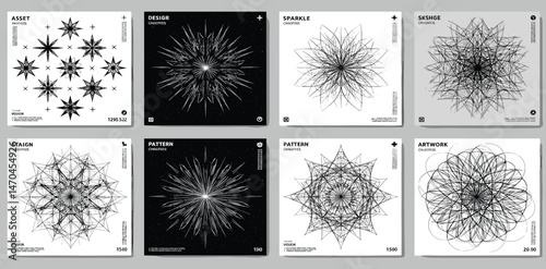 Brutalist style vector minimalistic Posters with silhouette basic figures, Retro futuristic graphic elements of geometrical shapes rave composition,