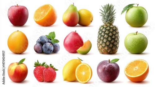 Fototapeta Naklejka Na Ścianę i Meble -  Set of different types of fresh fruits, isolated on a white background