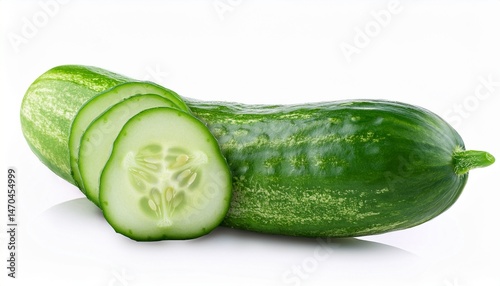 cut green cucumber isolated on white background