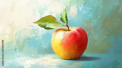 Vibrant Red and Yellow Apple Acrylic Painting on Black Background