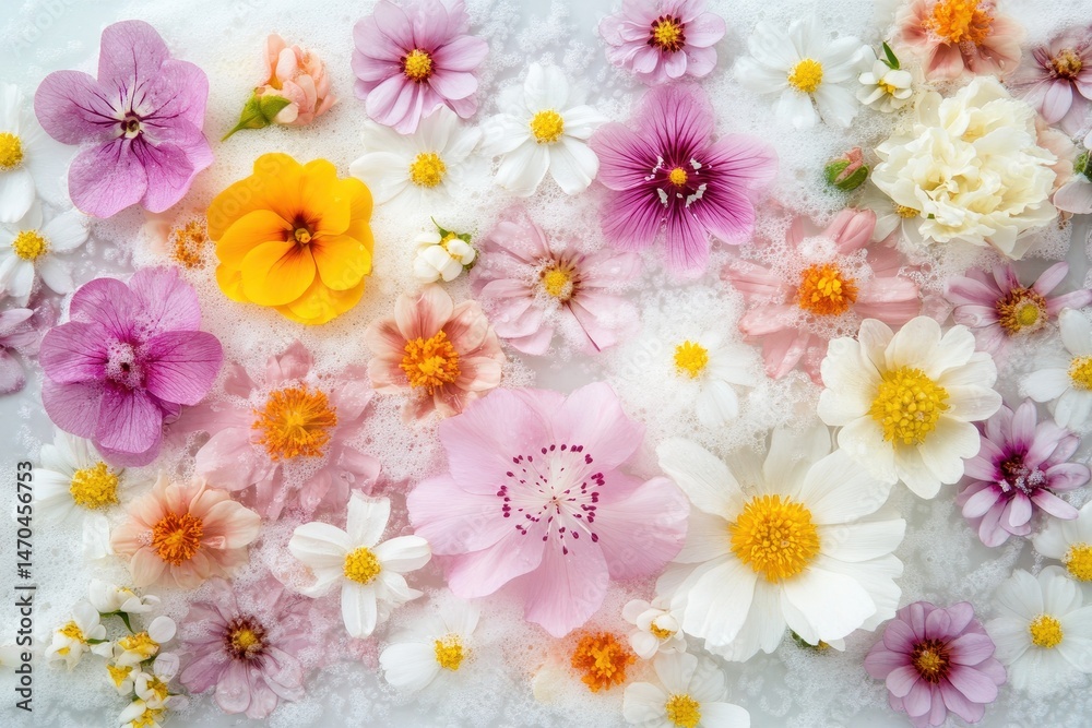 Fototapeta premium Floral Bath Salt Collection for Skincare: Elegance in Feminine Spa Essentials